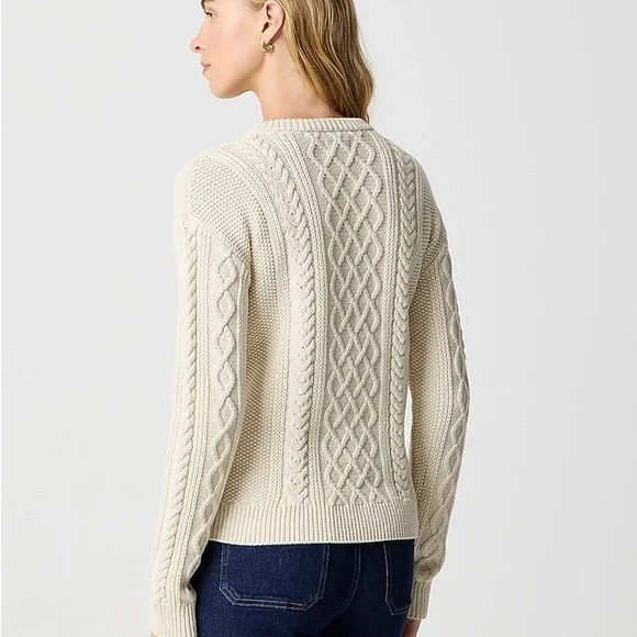 J. Crew Cable crewneck sweater in natural size M NWT $98 - Picture 2 of 6